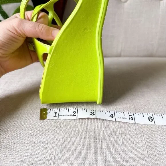 Vince Camuto Acid Lime Green Wedge Platform Leather Sandals - Picture 5 of 10